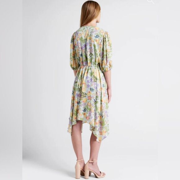 Modcloth Through Fields Of Gold Dress Asymmetrical Scarf Hem Faux Wrap Green M - Picture 3 of 13